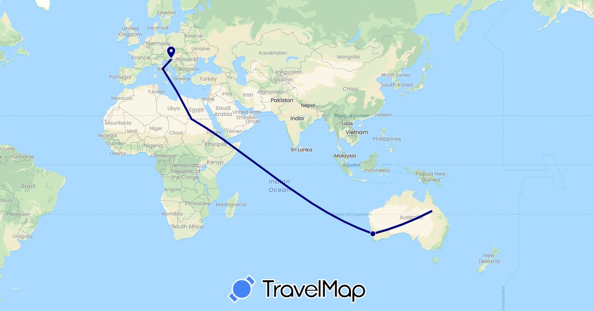 TravelMap itinerary: driving in Australia, Egypt, Croatia, Italy (Africa, Europe, Oceania)